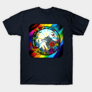 Colorful Wolf With Flowers T-Shirt